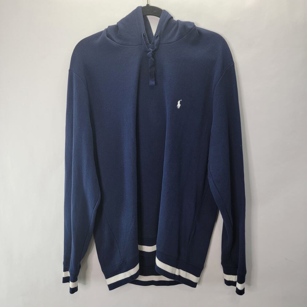 Ralph Lauren Ribbed Navy Blue Hoodie Pullover Sleepwear Sweater Large - Picture 1 of 4